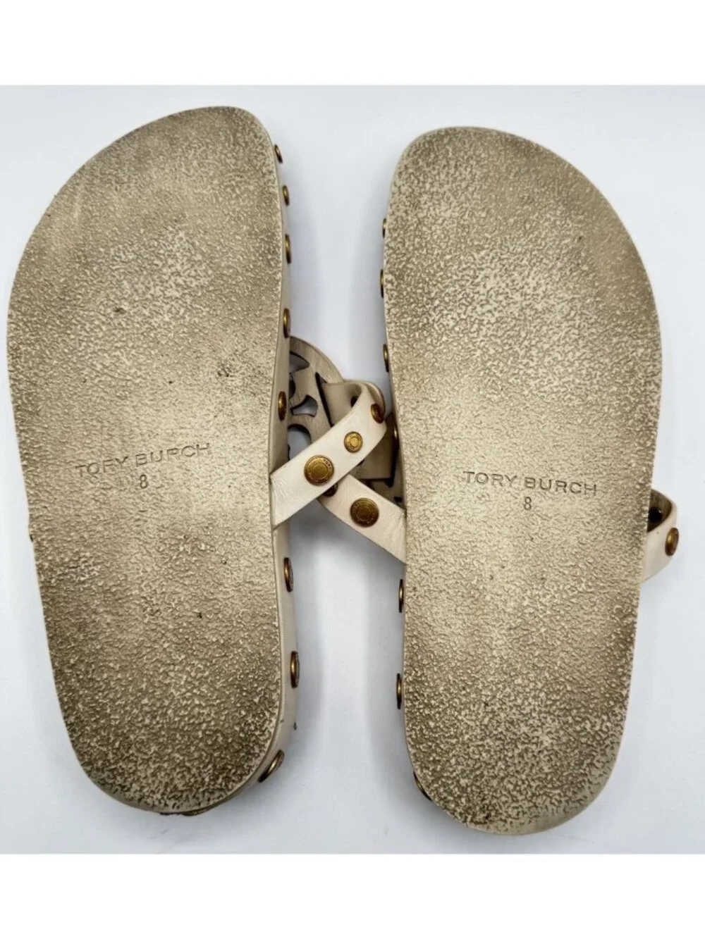 Tory Burch Womens Miller Cloud Coin Thong Sandal Double T Logo New Cream Sz 8